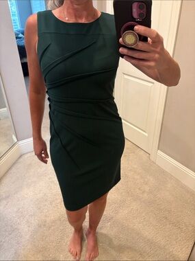 Calvin Klein sheath dress with pleats 4 green worn once